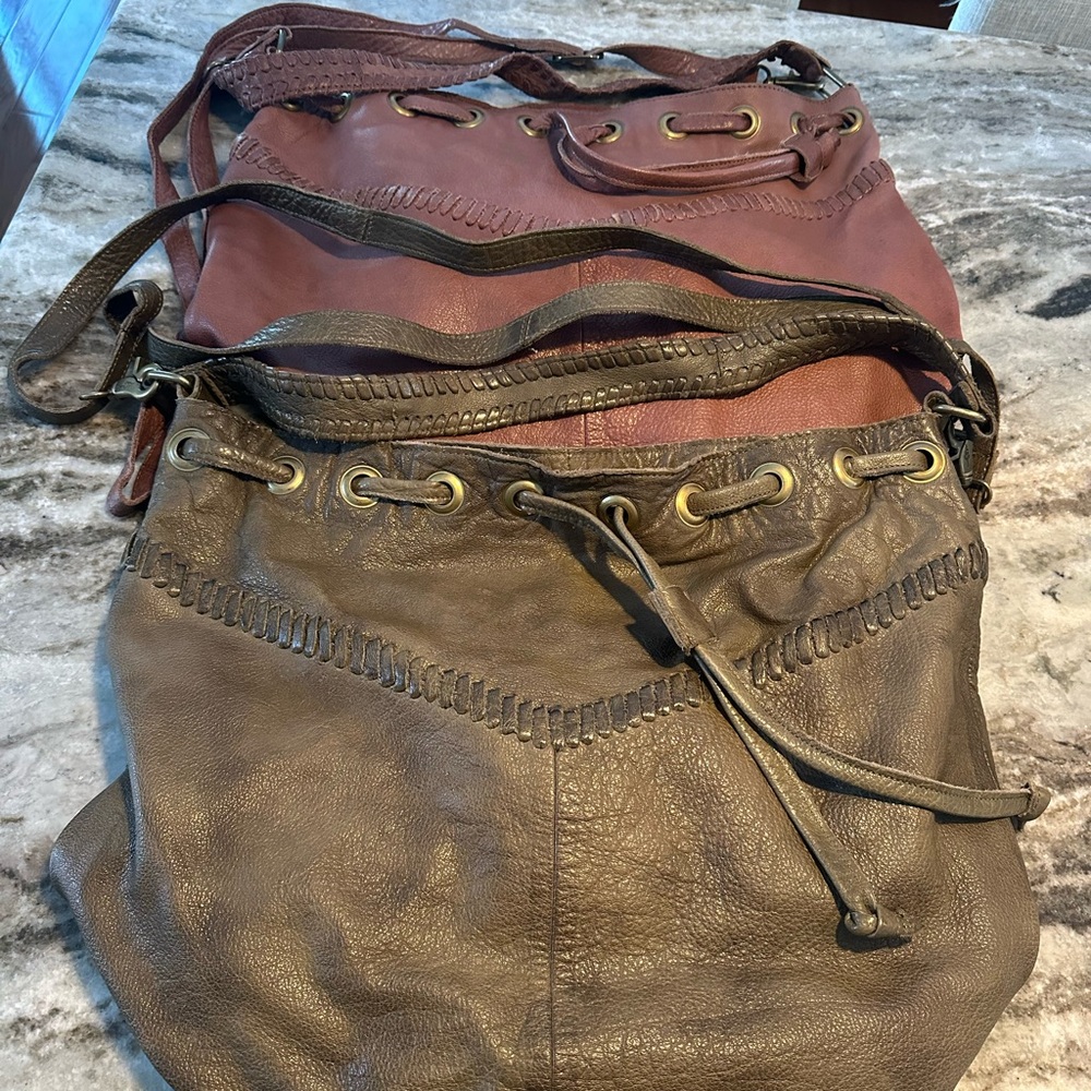 Day & Mood Stylish Olive Green and Dusty Rose Leather Handbags